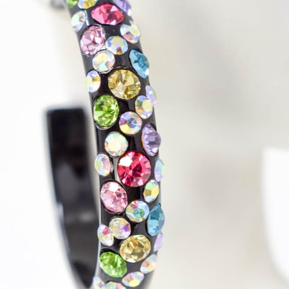 2.5" Light Multicolor Rhinestone Hoop Earrings - Picture 5 of 7